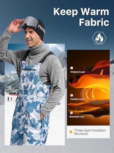 FREE SOLDIER Mens Snow Bibs Ski Snow Pants Softshell Ski Bib Overalls