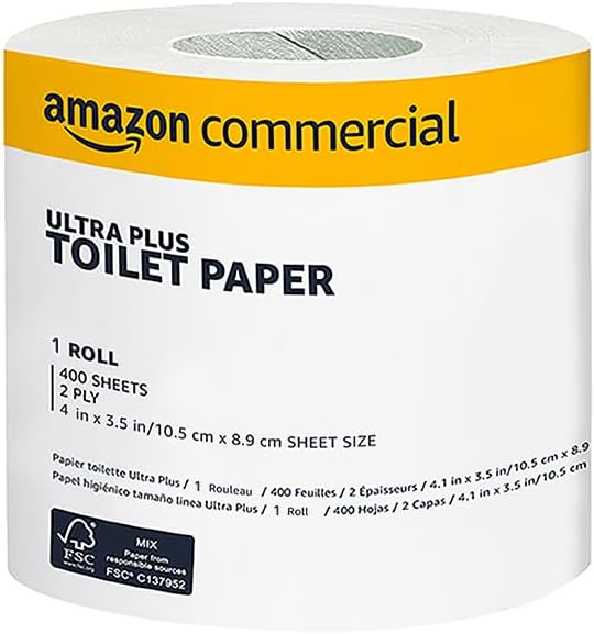 AmazonCommercial 2-Ply Ultra Plus Toilet Paper, Bath Tissue, Soft and Strong, Septic Safe, Unscented, 400 Sheets per Roll, 80 Individually Wrapped Rolls for Business Use