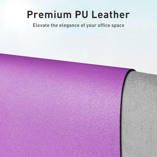 Aothia Faux Leather Desk Mat - Non-Slip PU Leather Desk Blotter, Waterproof Writing Surface, Large Desk Pad for Office & Home (Iris Violet, 55" x 17")