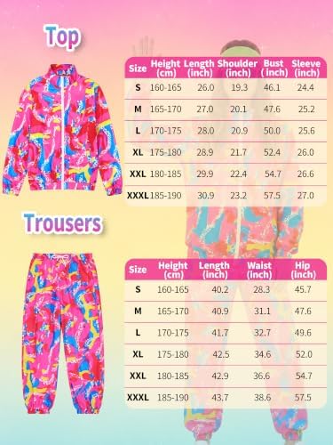 SOMSOC 80s Tracksuit for Men Women Halloween Costume Retro Windbreaker Set Neon 90s Outfit Couple Jogger Suit