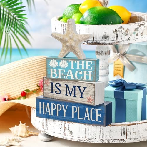 Moucuny 4 Pcs Summer Beach Table Decoration, Starfish Tiered Tray Decor