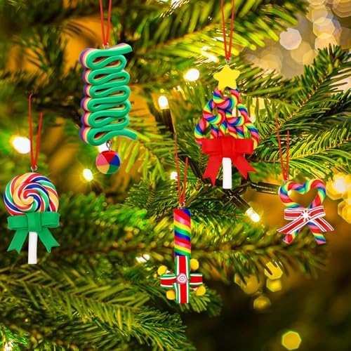 AUGSUN 16Pcs Christmas Lollipop Ornaments, Rainbow Colorful Mini Candy Cane