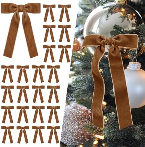 SIMISI RIBBON 24Pcs Christmas Velvet Ribbon Bows Decorations for Tree