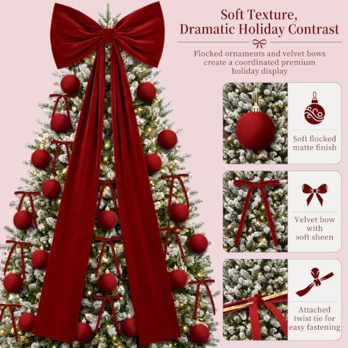 Knitgrip 49 Pcs Burgundy Christmas Tree Decoration Set with Velvet Bow Ball