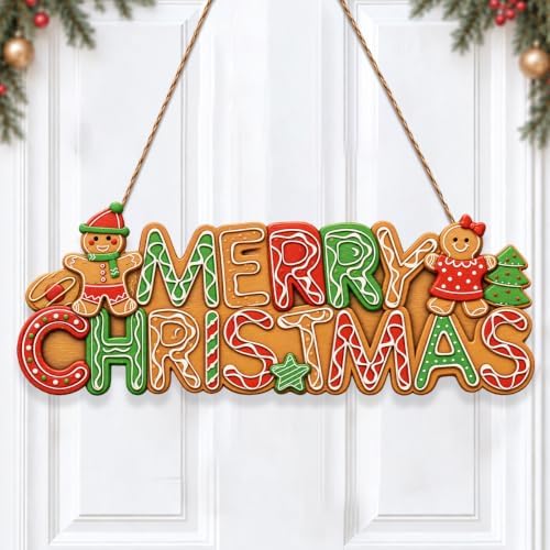 Merry Christmas sign Gingerbread Christmas Decorations Hanging Wooden Sign