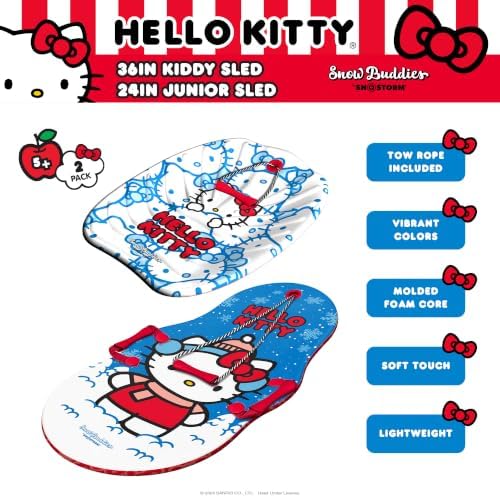 Hello Kitty and Snow Buddies by Sno-Storm Sled with Handles and Tow Rope | Graphic top Deck with High Density Slick Bottom | 3D Molded Foam Construction | Outdoor use for Winter | Snow Sled 2PK