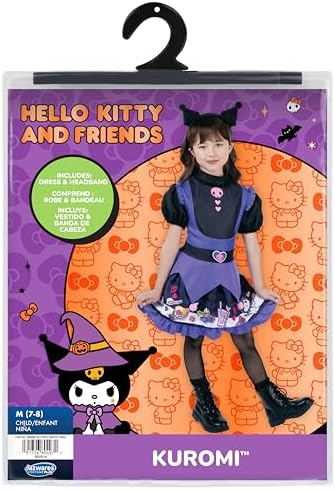 Hello Kitty and Friends Kuromi Official Youth Halloween Dress - Premium Quality Printed Dress with Headband