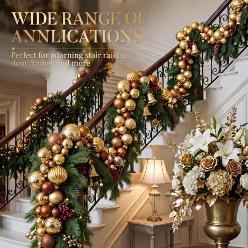 6 ft Christmas Ball Garland, Gold, Brown