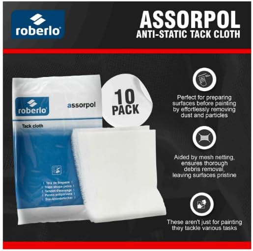 Roberlo Assorpol Professional Grade Anti-Static Tack Cloths for Automotive, Painting, Woodworking, Metal - Removes Dust, Sanding Particles, Cleans Surfaces, and Staining - Pack of 100-18"x36"