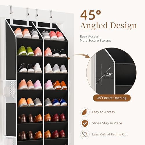Criusia Over the Door Shoe Organizer, 20-30 Pairs Heavy-Duty Hanging Shoe Storage with Large Pockets, 10-Tier Door Shoe Rack with 4 Hooks for Sneakers Sandals Heels Boots (Black)