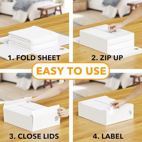 SpaceAid 12 Pack Bed Sheet Organizers and Storage, Foldable Sheet Organizer for Linen Closet, Sheets Set Folder Keeper with Window XL (Queen & King Size) Bedding Container (White, 12 Pack)