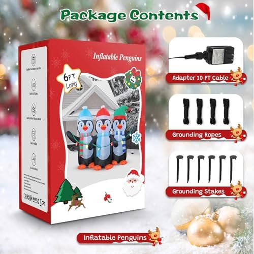 FunFanso 6 FT Christmas Inflatable Penguin Decoration with LED Lights