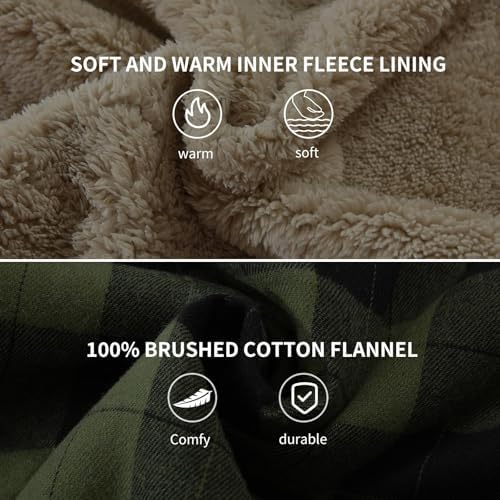 Men's Sherpa Cotton Flannel Shirt Jacket Plaid Button Coat Pocket