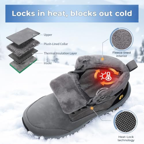 FitVille Mens Snow boots Wide Width Fur Lined Warm Winter Boots with Heat Lock Technology and Adjustable Lace up, Slip-Resistant Outsole for Outdoor