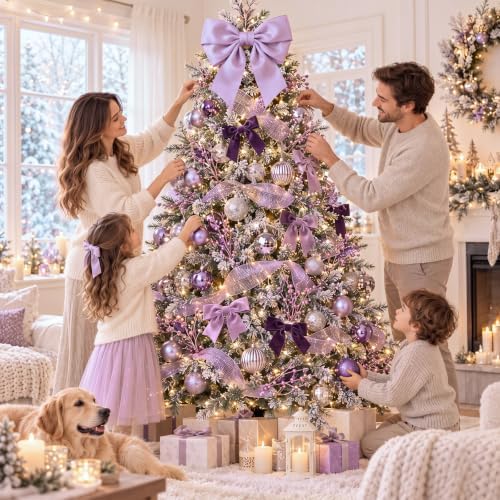 53 Pcs Christmas Tree Decorations Bow Topper Ornaments Christmas Balls Berry Picks Mesh Ribbon Bow Xmas Tree Ornaments for Xmas Home Office Decorations