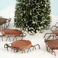 6 Mini Rustic Wood Sleds – 4" Metal & Wood Christmas Holiday Decorations