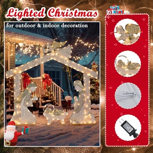 4.8 FT Lighted Christmas Nativity Scene, Pre‑Lit Outdoor Yard Decor