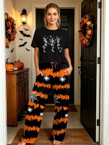 Skull Sets for Women Halloween Bloody Shirts Dancing Skeleton 2 Pc Set