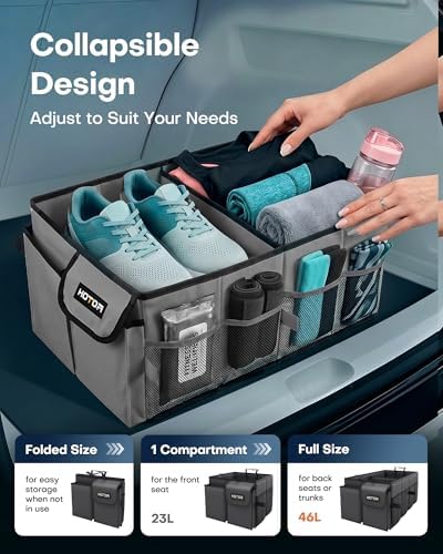 HOTOR Trunk Organizer - Foldable Car Organizer for SUVs & Sedans Storage