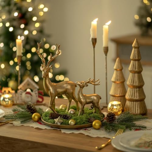 Hanobe 2Pcs Gold Reindeer Christmas Decoration Indoor for Table Centerpiece