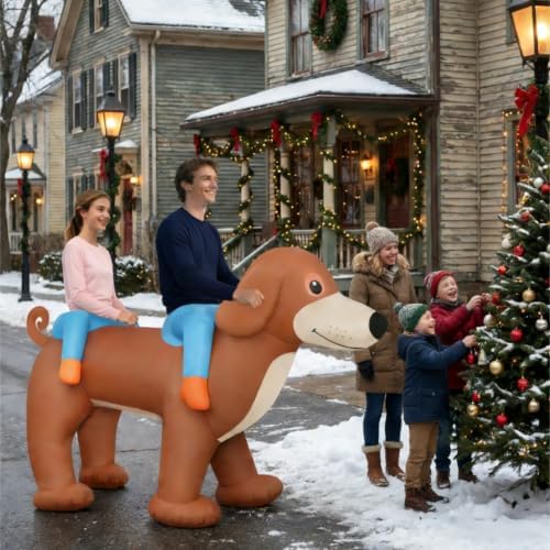Adult Two Person Double Couple Riding Dachshund Dog Inflatable Costume Quick-Inflate Air Blow Up Outfit for Halloween Christmas Theme Party Team Building