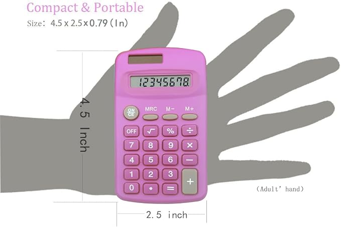 Calculator Small, 4 Function Calculators (E, Set of 20) | 8 Digit Dual Power Portable Pocket Size Desktop Handheld for Classroom Desktop Home