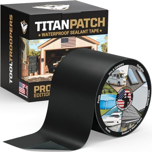 TITANPATCH PRO Waterproof Sealant Tape – Black 4" x50' – Stops Leaks Fast & Stays Sealed for 15+ Years – Sticks to RVs, Roofs, Pools, Boats, Gutters – Built for Harsh Weather (-40°F to 190°F)