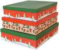 Soul & Lane - Large Christmas Gift Boxes with Lids, Set of 3, Red and Green