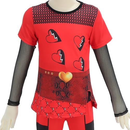 Girls Red Costume Set Jacket Shirt Flared Pants Wig Gloves 5pcs Outfit Halloween Christmas Party 3-14Y