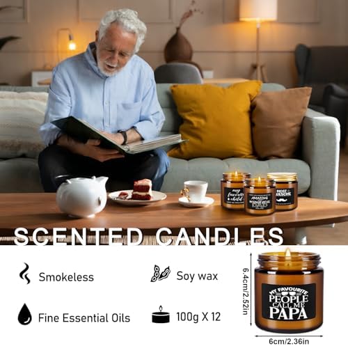 12-Pack Amber Jar Father's Day,Scented Candles, Gift for Dad 3.5oz, Natural Soy Wax and Premium Essential Oils. Ideal for Study Home & Office Aromatherapy.