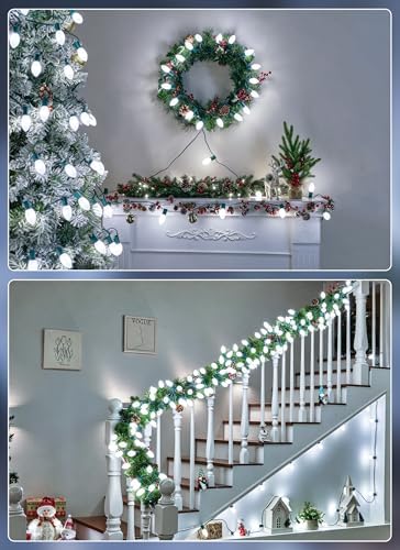 Vintage C9 Christmas Lights Outdoor, 100Ft 50 LED Pure White String Lights