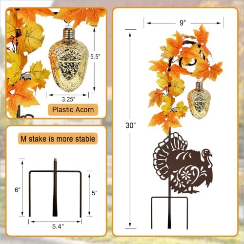 Thanksgiving Decorations Outdoor,Metal Turkey Solar Lights Garden Stakes