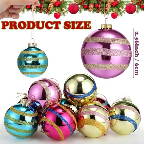 Soulchen 9 Pcs Vintage Glass Christmas Ornaments 2.36 Inch Retro Balls