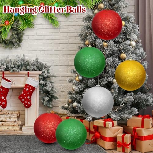 Zubebe 6 Pcs 8" Jumbo Christmas Ball Ornaments Lawn,Gold,Silver,Red,Green