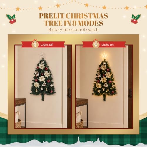 VINGLI 3FT Wall Hanging Half Christmas Tree with 50 LED Lights