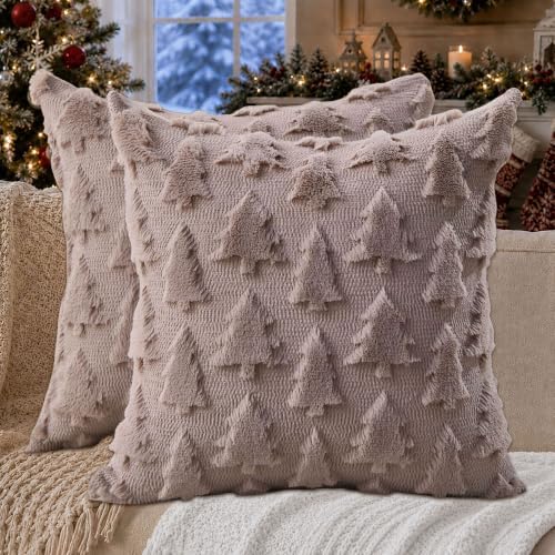 DFXSZ Christmas Tree Pillow Covers 18x18 Set of 2 Christmas Decor Grey