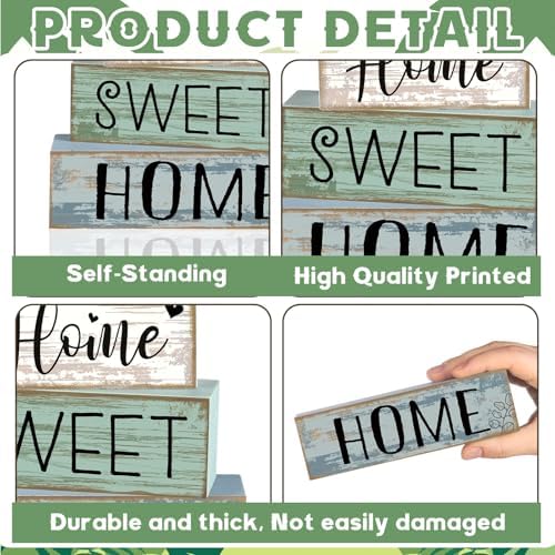 Moucuny 4 Pcs Farmhouse Table Decor Home Sweet Home Wooden Block Signs
