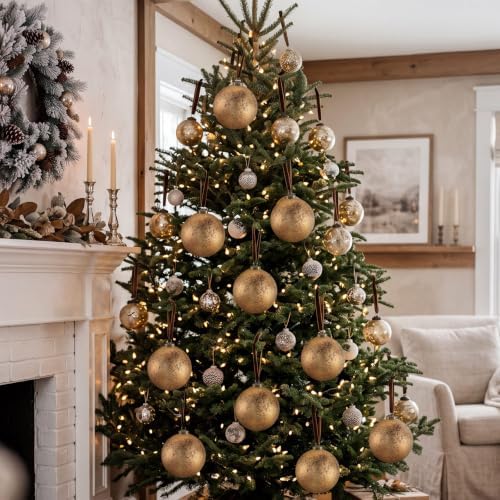 Yunlly 12 Pcs Neutral Christmas Ornament, Bronze Gold, 4''