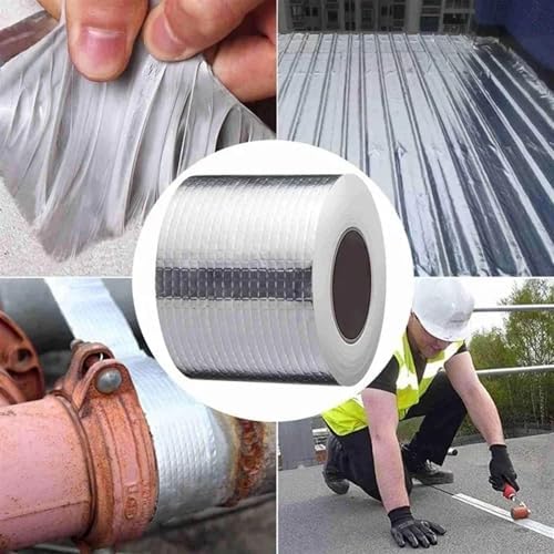 Waterproof Tape Butyl Tape Aluminum Foil Tape Butyl Tape Aluminum Foil Butyl Rubber Tape High Temperature Super Resistant god kvalitet Self Adhesive Wall Crack Roof Pipe Repair(5cm X 1 Meter)