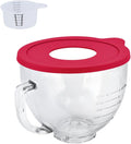Glass Bowl Compatible With KITCHENAID Stand Mixer,5QT,With Red Lid Compatible with Artisan 5KSM125, 5KSM150, 5KSM175, 5KSM7580, KSM150, RRK150 and More Models for Simple Attachment