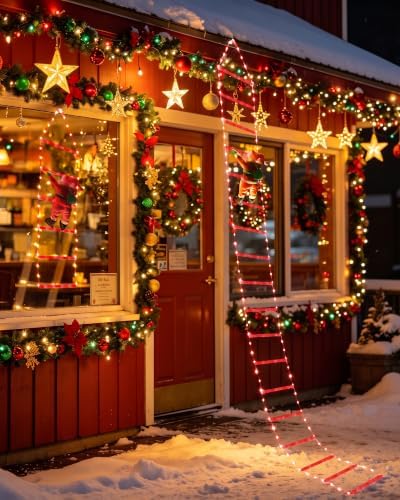 Toodour LED Christmas Lights - 10ft Christmas Decorative Ladder Lights with Santa Claus, Xmas Decorations Light for Indoor Outdoor, Window, Garden, Home, Wall, Xmas Tree Decor - Red
