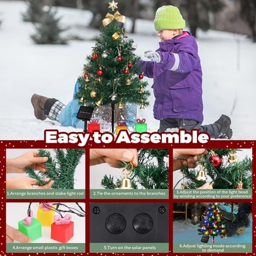 Mini Christmas Tree Solar Lights, Outdoor Decorations, 4 Pack
