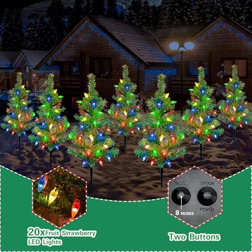 6 Pack Solar Christmas Trees Outdoor 120 LED Multicolor Lights