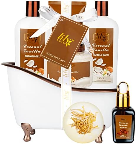 Coconut Vanilla Spa Gifts, 7Pcs Moisturizing Gift Set for Women & Men