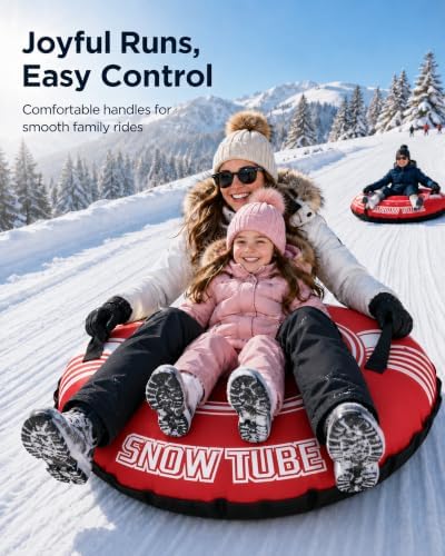 Snow Tube, 44-Inch Heavy-Duty Inflatable Snow Sled for Adults Premium Canvas Cover with Reinforced PVC Bottom