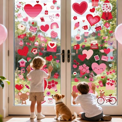 Valentines Day Window Clings Decor Cute Heart Stickers Decorations for Kids