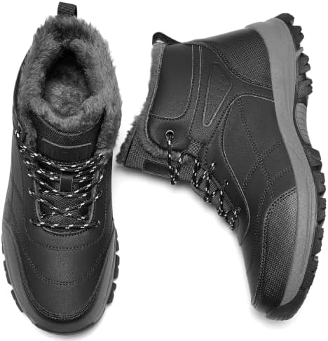 Mens Winter Snow Boots with Warm Fur Lined Non Slip Comfort Hiking Booties