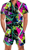 RAISEVERN Mens Romper Male Zipper Shorts Sleeve One Piece Bro Outfits