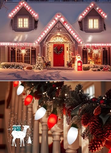 C9 Christmas Lights Outdoor, 100Ft 50 LED Red & Pure White String Lights