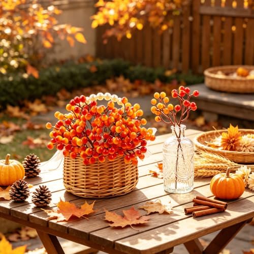 Fangoo 20 Pack 7 Inch Fall Artificial Orange Berry Stems